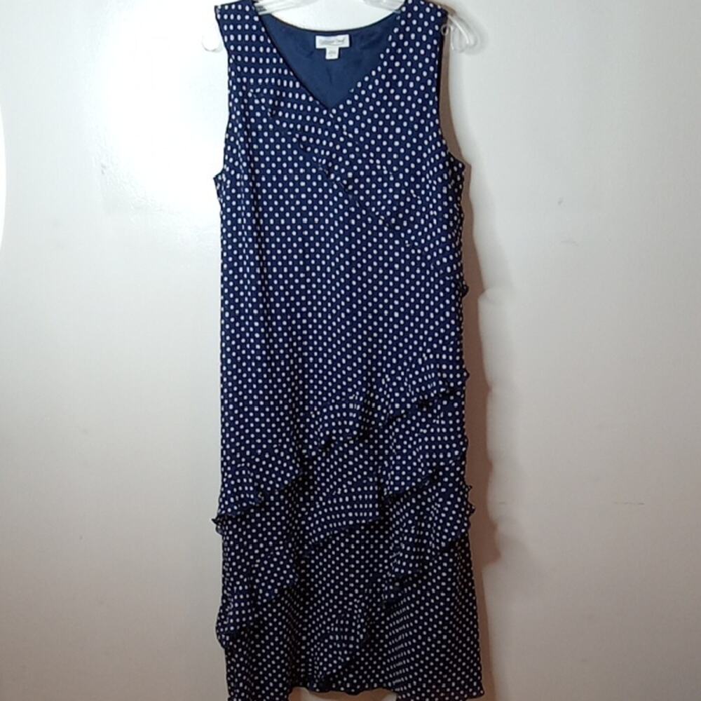 Coldwater Creek Women's Large Blue and White Polka Dot Midi Dress. Dressy